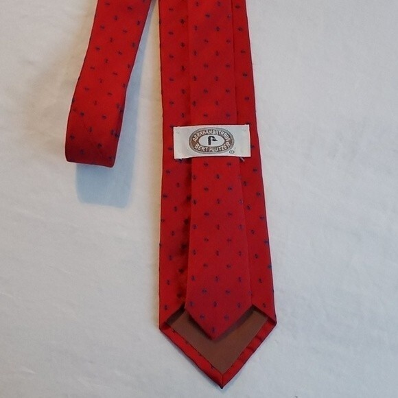 BERT PULITZER VINTAGE SILK TIE, RED BLUE DIAMONDS 3.25" - Picture 5 of 5